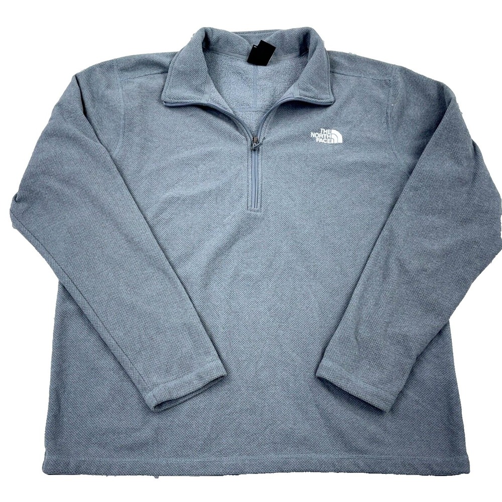 North Face Sweater Men XL Gray Fleece Pullover Quarter Zip Jacket Waffle Knit